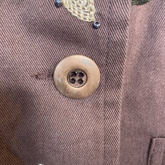 Passports Womens Large Floral Embroidered Beaded Brown Cotton Lined Jacket - Picture 5 of 11